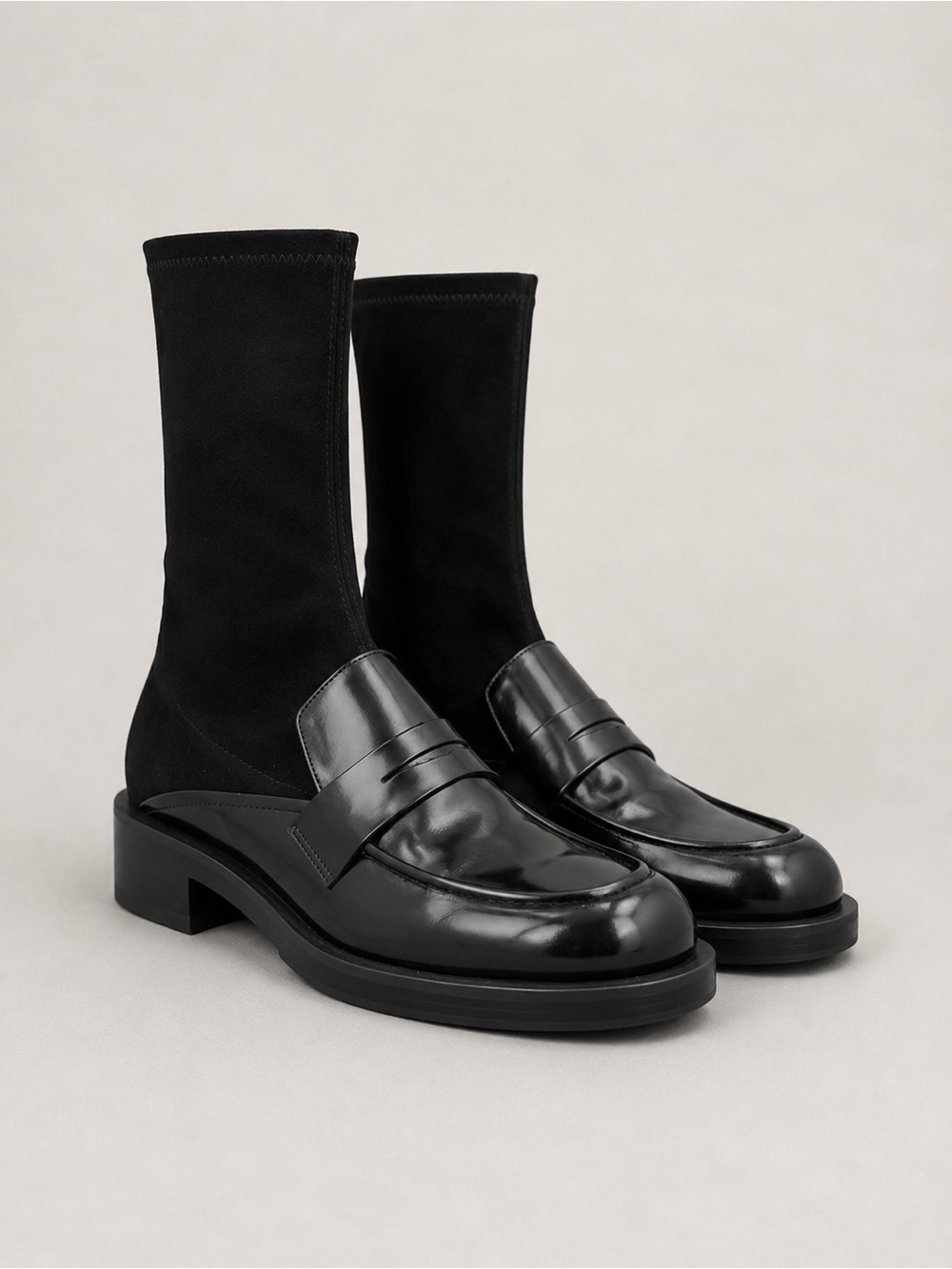 Stuart Weitzman Black Patent Leather Sock Loafers Boots